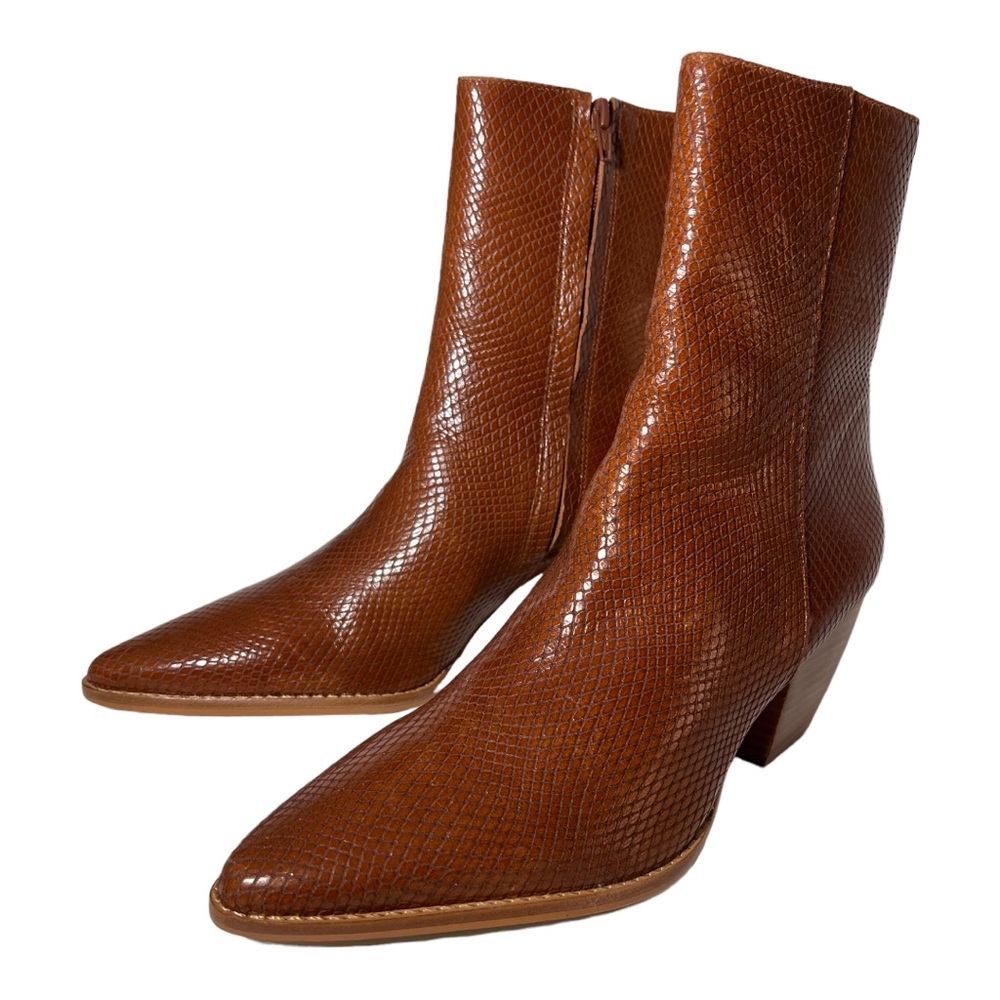 MATISSE |Caty Embossed Snakeskin Leather Pointed Toe Cowboy Side Zip Boots
